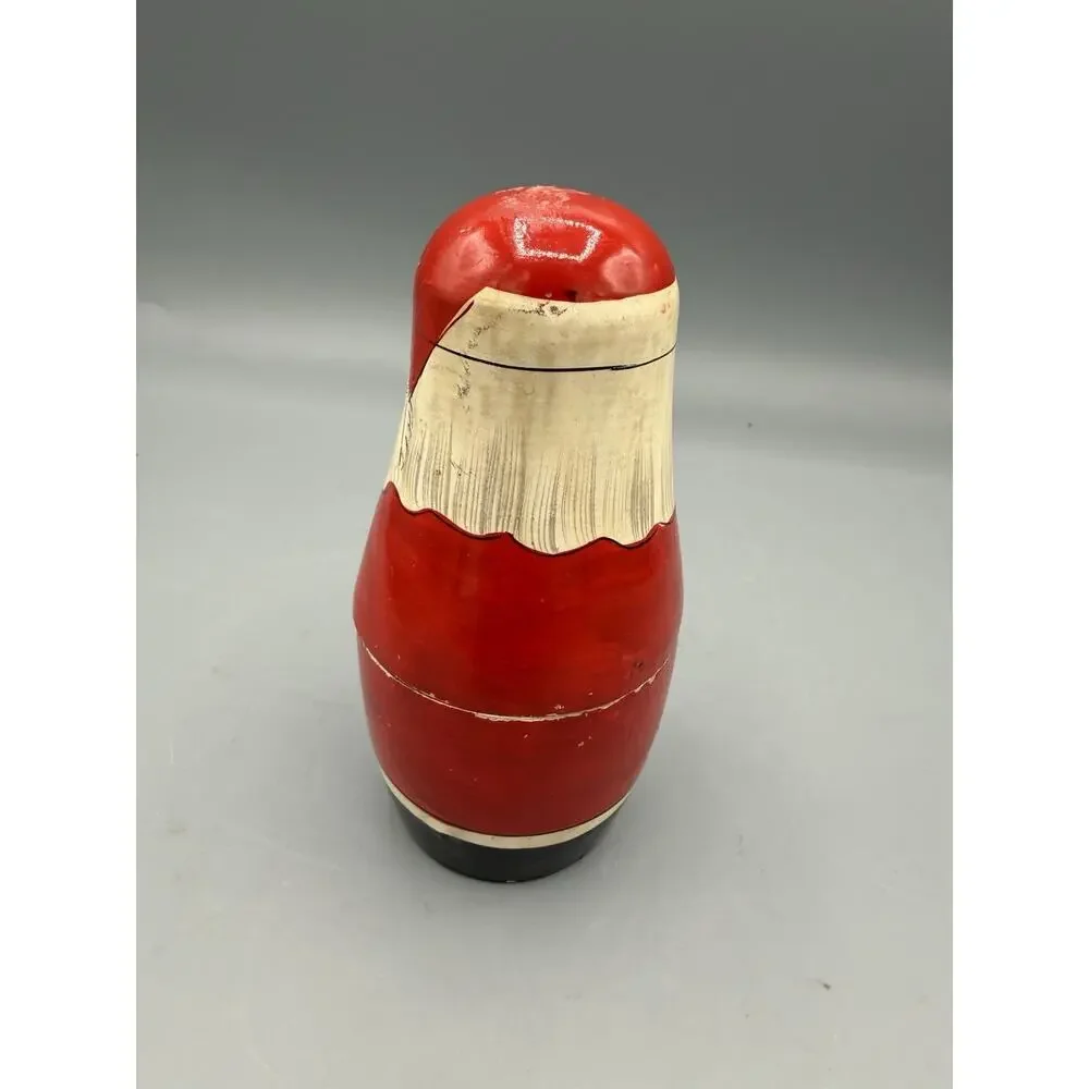 Vintage Wooden Santa Stacking Doll Set Folk Art Nesting Christmas As Is